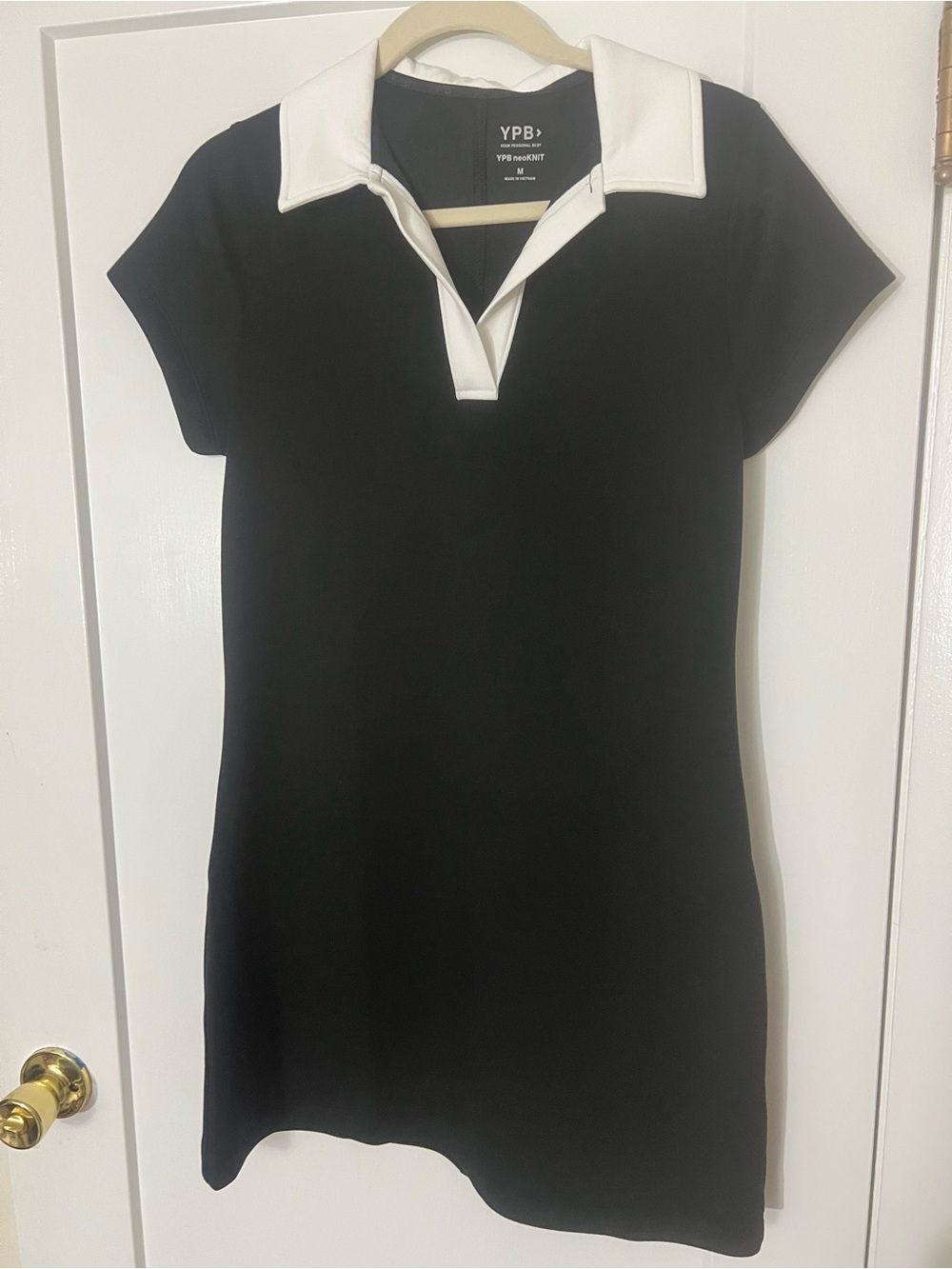 Abercrombie YPB Black Polo Collar Short Sleeve Dress with White Trim